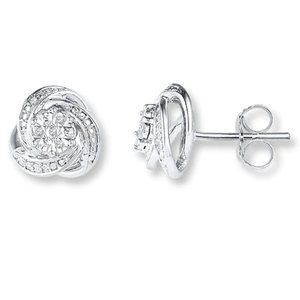 Love Knot Earrings Diamond Accents Sterling Silver